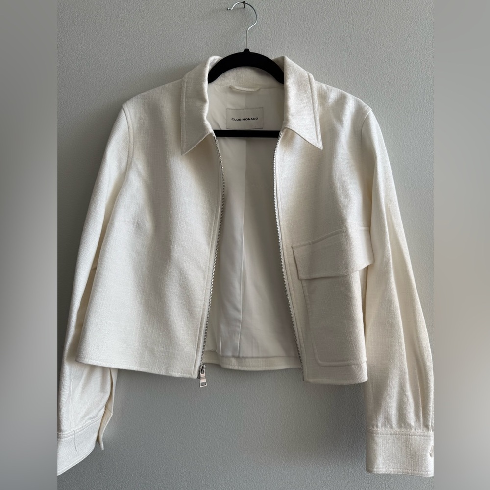 Club Monaco White Linen Cropped Jacket